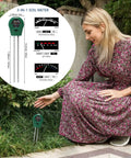 Woman using 3 In 1 PH TDS EC Soil Moisture Meter Kit With Temperature Probe High Accuracy Digital Tester in garden