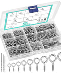 Nine Size Eye Hooks Screws Kit 306 Piece Assortment Nickel Plated For Waterproof Durability With 9 Sizes Includes 6 Drill Bits And Storage Box