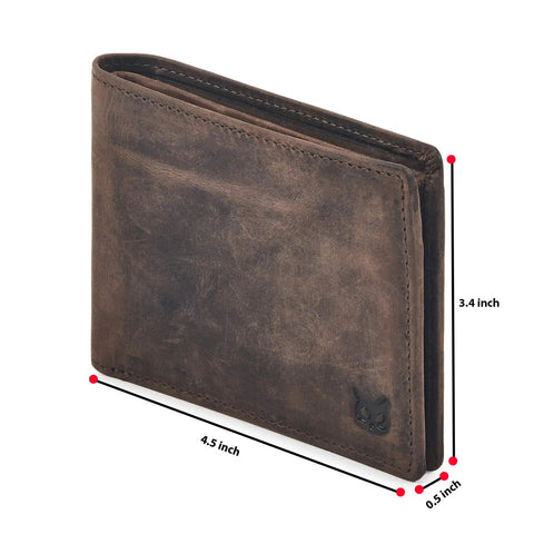 Real Leather Men's Bifold Wallet RFID Blocking Slim Minimalist Front Pocket Carry With ID Window Crazy Horse Leather