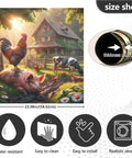 Rustic Farmhouse rooster, pig, and cow scene on magnetic door cover for appliances; size 26x23 inches, peel-and-stick installation shown.