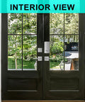 Interior view of double doors with keypad deadbolt electronic keyless door lock set with exterior handle auto lock