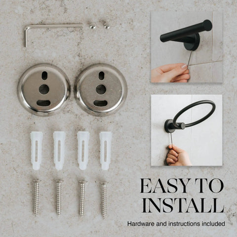 5 Piece Black Bathroom Hardware Set With Wall Mounted Towel Bar 24 Inch, Hand Towel Holder, SUS304 Stainless Steel installation kit
