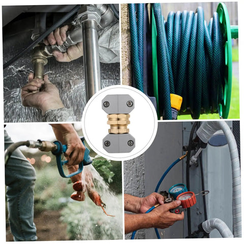 Top Quality Garden Hose Repair Kit featuring 3 Sets Of Durable Aluminum Alloy Connectors That Fight Rust And Stop Leaks For Sturdy Outdoor Water Setup. These Flexible Brass Fittings Make Easy Work Of Fixing Leaky Hoses Fast So You Can Get Back To, brass hose repair connector in use on garden and utility hoses
