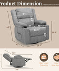Product dimensions of Ultimate 360 Degree Swivel Rocker Recliner With Heat And Massage For Nursery And Living Room Kid Friendly USB Port Cup Holders Storage Pockets Manual Recline Three In One From 90 To 160 Degrees 400 Lb Capacity Grey