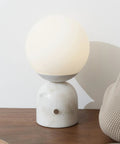 10 Inch Table Lamp With Marble Base And Frosted Glass Shade, Cozy Bedside Reading Light for Bedroom And Living Room on wooden table