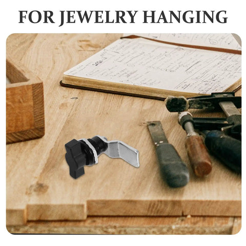 Thumb Operated T Handle Cam Lock With Offset Cam Keyless Swing Knob Turn Latch on workbench with tools and notebook