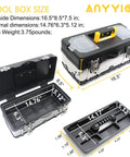 Heavy Duty 16.5 Inch Tool Box With Lockable Design, Stainless Steel And Plastic Construction, detailed dimensions view