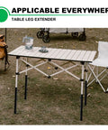 Built Tough Four Pack Folding Table Leg Extenders Heavy Duty Steel Adjustable Table Risers Four Level Height Booster for outdoor use.