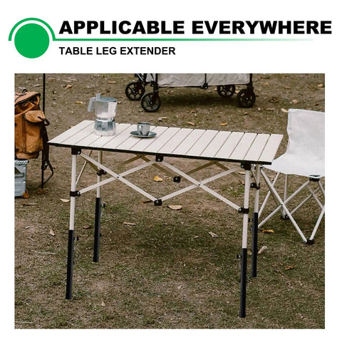 Built Tough Four Pack Folding Table Leg Extenders Heavy Duty Steel Adjustable Table Risers Four Level Height Booster for outdoor use.