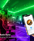 LED room with music sync feature using 50 Feet LED Strip Lights With App Control And Remote, color changing with phone app