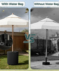 Outdoor Umbrella Stand With Hole And Water Bladder Base, Fluted Vertical Ribbed Design, comparison with and without water bag