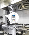 Commercial kitchen with Two In One Gas Detector With Carbon Monoxide Alarm And Combustible Gas Sensor, Plug In Unit, LCD display close-up.