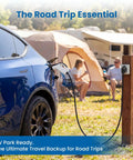 Level 1 Ev Charger For J1772 Vehicles 120V 12A Nema 5-15 Plug Portable Electric Car Charger connected at RV park.