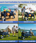 Large Capacity Beach Wagon For Sand With All Terrain Balloon Wheels 9x4 Inch 200L Capacity And 330Lb Heavy Duty Collapsible Cart With Extended Tailgate for Beach Camping Fishing