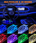 Lit Interior Car LED Strip Lights With Wireless App And Remote Control, RGB 5 In 1 ambient lighting showcased in various colors inside vehicle