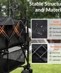 Close-up of Heavy Duty Collapsible Beefy Double Decker Wagon with Tailgate 55 Inch Long Foldable Cart 600 Lbs Capacity
