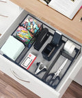Black Office Supplies Set With Desk Drawer Organizer And All In One Desk Kit Including Stapler Tape Dispenser Tape Staple Remover