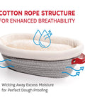 Cotton Rope Banneton Bread Proofing Basket Set With Liners And Covers, showing oval basket with cotton rope and breathable liner.