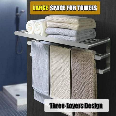 25 Inch Wall Mount Towel Rack With Single And Double Bars In Brushed Nickel Stainless Steel SUS 304 For Your Bathroom Lavatory Includes Towel Shelf And Holder Rustproof Durable Setup For A Modern Sleek Home