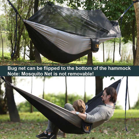 Camping Hammock With Mosquito Net Ready To Roll For Outdoors Ultralight And Easy Setup Parachute Nylon With Tree Straps Displayed Outdoors