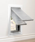 Premium Wall Mount Pet Door In White Xl Featuring Energy Efficient Double Flap Design with flexible polymer flaps for easy pet access.