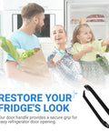 Family in kitchen with black gloss refrigerator door handle replacement set for models 5304506471 displayed below