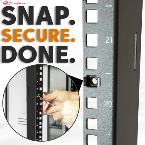 Heavy Duty Six Inch Cage Nut Tool For Server And Network Rack Mounting in use securing a cage nut in a rack.
