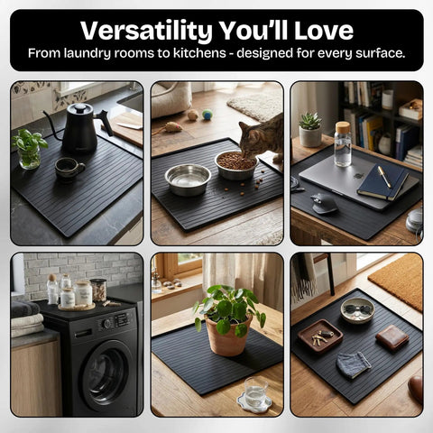 Set Of Two 25X25 Inch Washer And Dryer Top Protector Mats To Keep Your Laundry Space Straight Up Slick With Durable Nonslip Surface and Spacious Flat Shelf in various settings.