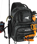 BaitSpace Standard Fishing Tackle Sling Bag Water Resistant Pack with rod holder, beverage space, and adjustable straps.