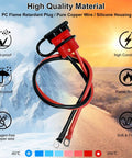 2 Pc 50A Battery Quick Connector Cables 1.64ft 8Awg with pure copper wire, rated for high conductivity and flame resistance.
