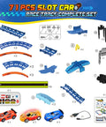 Slot Car Race Track Set With Glow In The Dark Tracks, 71 Pieces, USB Rechargeable Light Up Car, 360 Degree Triple Loops displayed