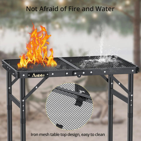 Folding Grill Table For Camping And BBQ, Aluminum Outdoor Table With Adjustable Height Up To 27.5 Inches, black mesh top