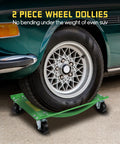 Green Pro Grade Heavy Duty Car Wheel Dolly Set Of Two For Maximum Vehicle Mobility 10000 Lb Capacity with car tire on dolly
