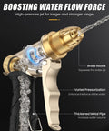 Heavy Duty Metal Garden Hose Nozzle With High Pressure And Adjustable Spray Patterns, brass and metal components, close-up view.
