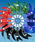Chisel Tip Dry Erase Markers With Magnetic Whiteboard Eraser 36 Bulk Pack in red, blue, green, black arranged in a circle