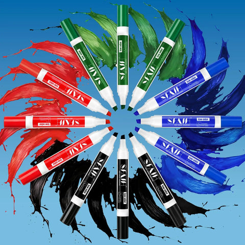 Chisel Tip Dry Erase Markers With Magnetic Whiteboard Eraser 36 Bulk Pack in red, blue, green, black arranged in a circle