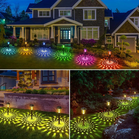 Color Changing Solar Pathway Lights 8 Pack Outdoor Dual Mode Warm White And Colorful LED Garden Path Lights Waterproof on lawn
