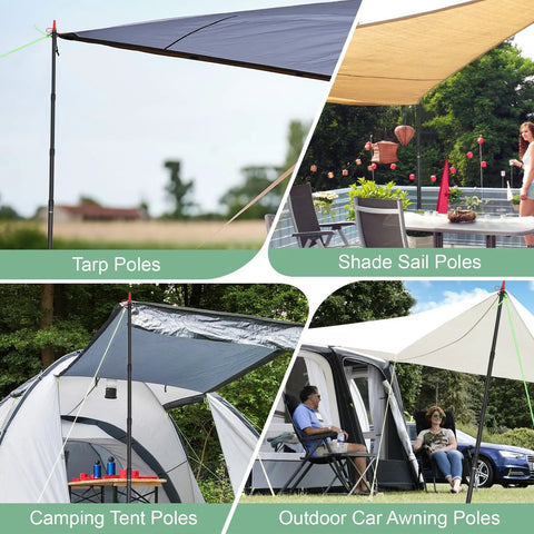 Four uses of Telescoping Tarp Poles 4 Section Adjustable Aluminum Heavy Duty Poles 8.7 Feet Shade Sail Canopy Support For Camping And Outdoors