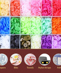 No Sweat No Sew Plastic Snap Fastener Kit With Heavy Duty Click Tool Assorted 12Mm Half Inch colorful plastic snaps for DIY projects.