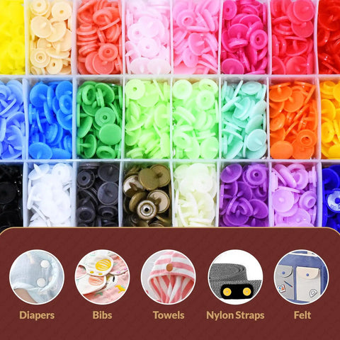 No Sweat No Sew Plastic Snap Fastener Kit With Heavy Duty Click Tool Assorted 12Mm Half Inch colorful plastic snaps for DIY projects.