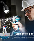1200 Lumen Magnetic Work Light With Extendable 16 Inch Gooseneck And Strong Magnetic Base used on drill in a workshop