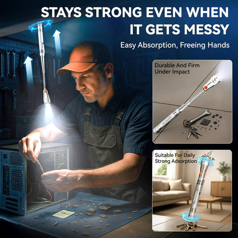 Man using Extendable Magnetic Flashlight With Telescoping Magnet Pickup Tool for computer repair, illustrating durability and flexibility.