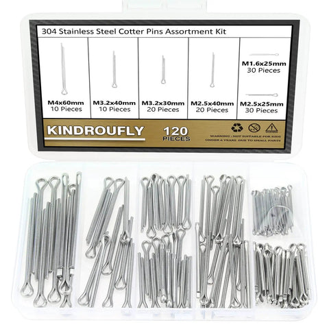 120 Piece Cotter Pins Assortment Kit 304 Stainless Steel 6 Sizes M1.6x25 M2.5x25 M2.5x40 M3.2x30 M3.2x40 M4x60 Durable For DIY Automotive Equipment Kindroufly in storage box