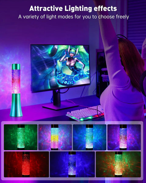 13 Inch Color Changing Liquid Glitter Lamp for Desk and Mood Night Light with Flowing Liquid Motion Chill Rainbow Led Decor