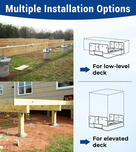 Multiple installation options for 6 Pack 6x6 Post Base for Concrete Installations, true 5.5x5.5 inch wood posts, on decks