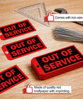 Straight-Up Red Out Of Service Tags With Galvanized Wire Ties, 200 Pack Heavy Duty Laminated Repair Required Lockout Signs For OSHA Wall Mounting Industrial Machine And Valve Inspection Safety Gear displayed on wooden surface.