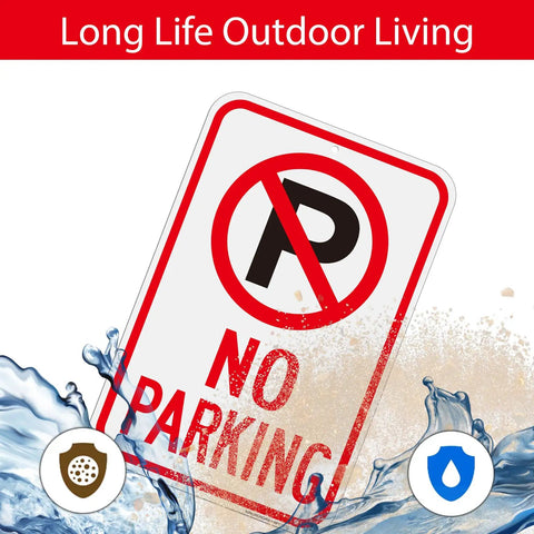 4 Pack 18 By 12 Inch No Parking Signs Made From Reflective Aluminum With Symbol, UV Protected, Rust Free, And Weather Resistant