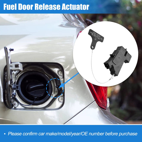 Fuel Door Lock Actuator 81590-2T000 For Hyundai Sonata 2015-2019 And Kia Optima 2011-2020 shown near car's open fuel door
