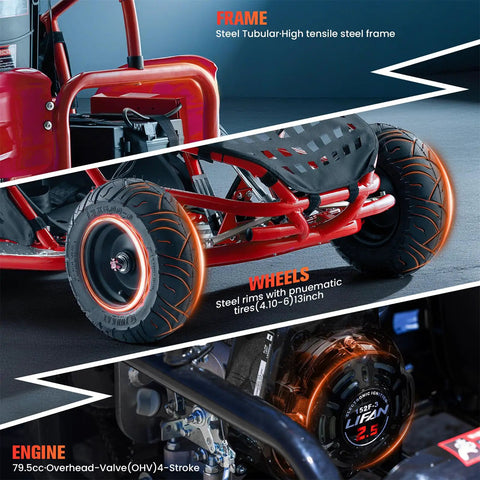 Kid Friendly All Terrain Electric Go Kart With 48V 1000W Motor And Parental Speed Control 13 Inch Off Road Tires Steel Tubular Frame Red