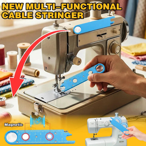Hand using 4 In 1 Sewing Machine Needle Threader With Magnetic Tool, Super Easy Quick Threading on sewing machine